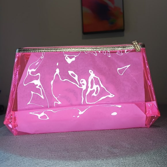 Lily Pulitzer Large Clear Pouch Havana Pink Motif GWP PVC Pouch - NWOT - Picture 2 of 3